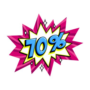 Çizgi roman pembe patlama balonu - Pop sanat tarzı indirimli promosyon afişi. Vektör illüstrasyonu