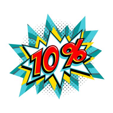 Komik turkuaz satış balonu - Pop sanat tarzı indirimli tanıtım pankartı. Vektör illüstrasyonu