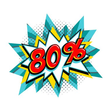 Komik turkuaz satış balonu - Pop sanat tarzı indirimli tanıtım pankartı. Vektör illüstrasyonu