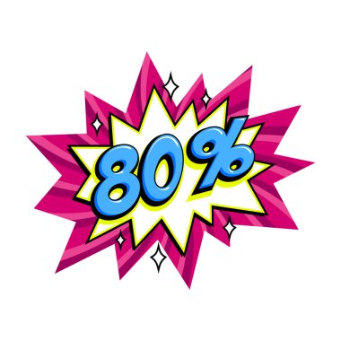 Çizgi roman pembe patlama balonu - Pop sanat tarzı indirimli promosyon afişi. Vektör illüstrasyonu