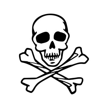 Punk rock koleksiyonu. Beyaz arkaplanda insan kafatası ve çapraz kemikler monokrom sembolü.