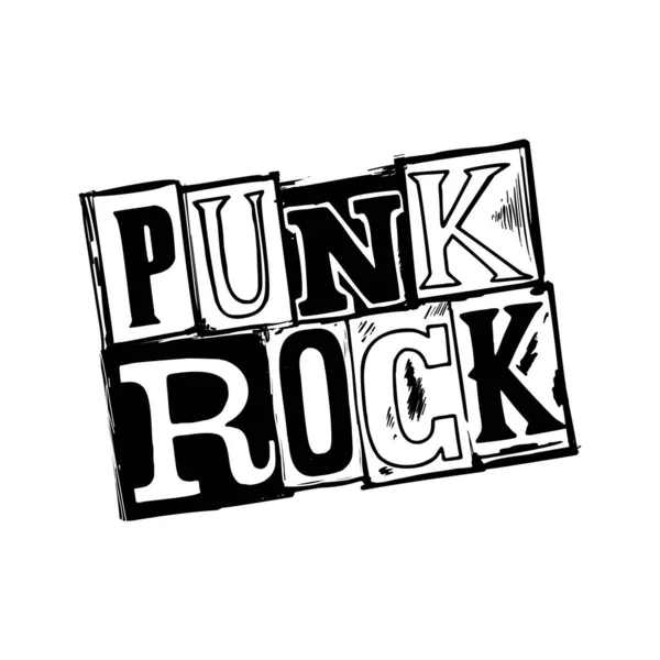 Punkrocksamling. Punk rock frimärke stil monokrom symbol på vit bakgrund. Vektorillustration. — Stock vektor