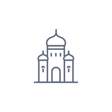 Kilise çizgisi simgesi - Ortodoks şapeli beyaz arka planda basit doğrusal piktogram. Vektör illüstrasyonu.