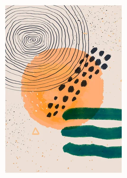 Soyut sanat minimalist posteri. Duvar dekorasyonu için İskandinav soyut geometrik kompozisyonu. Elle boyanmış vektör illüstrasyonu — Stok Vektör