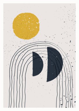 Soyut sanat minimalist posteri. Duvar dekorasyonu için İskandinav soyut geometrik kompozisyonu. Elle boyanmış vektör illüstrasyonu