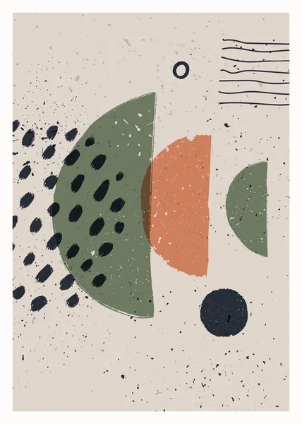 Cartel minimalista de arte abstracto. Composición geométrica abstracta escandinava para la decoración de paredes en colores terrosos naturales. Ilustración pintada a mano vectorial — Archivo Imágenes Vectoriales