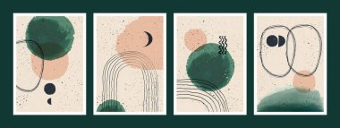 Soyut sanat minimalist posterleri. Duvar dekorasyonu için İskandinav soyut geometrik kompozisyonu. Elle boyanmış vektör illüstrasyonu