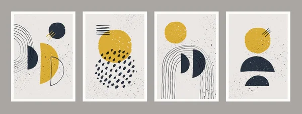 Conjunto de carteles minimalistas de arte abstracto. Composición geométrica abstracta escandinava para decoración de paredes. Ilustración pintada a mano vectorial — Archivo Imágenes Vectoriales