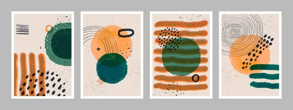 Conjunto de cartazes abstratos minimalistas de arte. Composição geométrica abstrata escandinava para decoração de parede em cores terrosas naturais. Ilustração pintada à mão vetorial —  Vetores de Stock