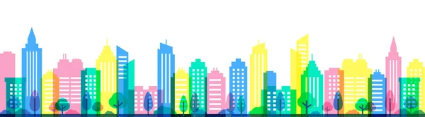 Cityscape skyline vetor ilustração. Paisagem de estilo cartoon edifícios da cidade. — Vetor de Stock