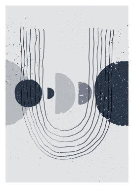 Soyut sanat monokrom minimalist posteri. İskandinav soyut geometrik kompozisyonu duvar dekorasyonu için gri tonlu. Vektör illüstrasyonu