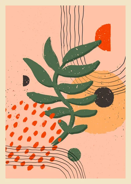 Soyut sanat minimalist posterleri. Duvar süslemesi için şeftali pembesi renklerinde İskandinav soyut organik kompozisyonu. Elle boyanmış vektör illüstrasyonu — Stok Vektör