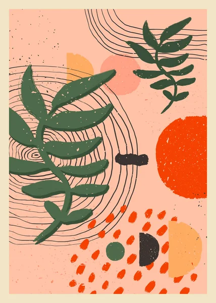 Soyut sanat minimalist posterleri. Duvar süslemesi için şeftali pembesi renklerinde İskandinav soyut organik kompozisyonu. Elle boyanmış vektör illüstrasyonu — Stok Vektör