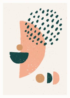 Soyut sanat minimalist posteri. Duvar dekorasyonu için İskandinav soyut geometrik kompozisyonu doğal toprak renkleriyle. Elle boyanmış vektör illüstrasyonu