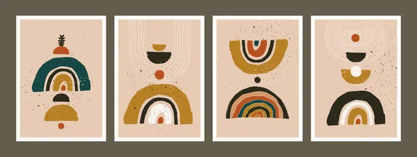 Abstraktní plakát minimalistického umění. Skandinávská abstraktní geometrická kompozice pro dekoraci stěn v přírodních zemitých barvách. Vektorové ručně malované ilustrace — Stockový vektor
