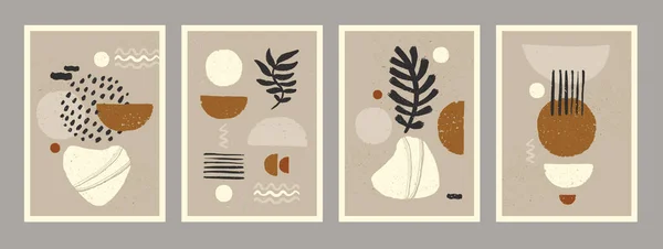 Conjunto de carteles minimalistas de arte abstracto. Composición orgánica abstracta escandinava en colores terrosos naturales para la decoración de paredes. Ilustración pintada a mano vectorial — Vector de stock