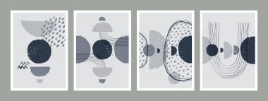 Abstract art monochrome minimalist posters set.r. Scandinavian abstract geometric composition for wall decoration in natural earthy colors. Vector hand-painted illustration