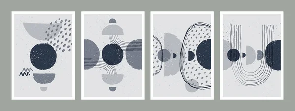 Abstract art monochrome minimalist posters set.r. Scandinavian abstract geometric composition for wall decoration in natural earthy colors. Vector hand-painted illustration — Stockvektor