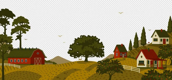 Landelijk landschap. Panoramisch landschap met dorp en bomen. — Stockvector