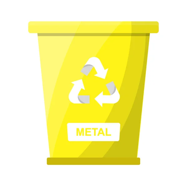 Lixo Lixo Classificação Lixeira Metal Cor Amarela Flat — Vetor de Stock