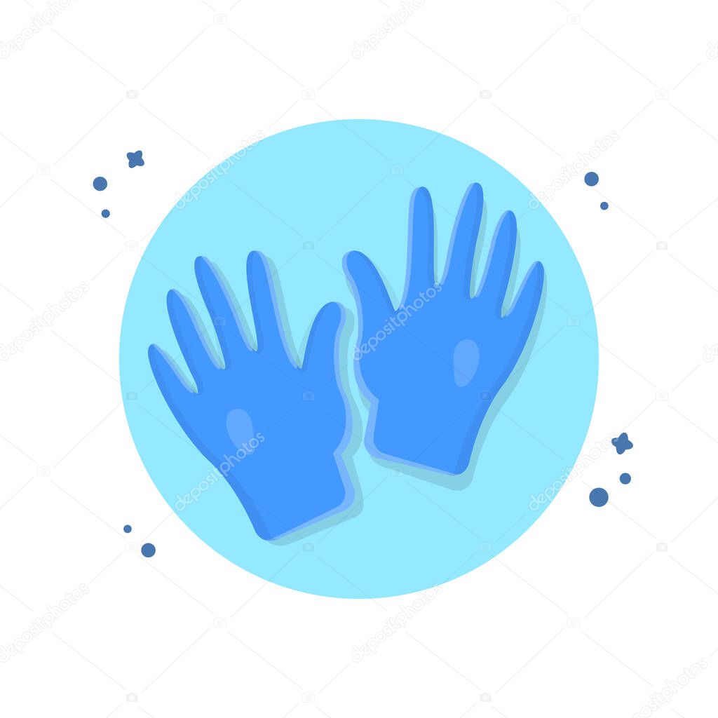 Blue gloves Protective. Latex gloves as a symbol of protection against viruses and bacteria. Vector illustration flat design. Isolated on white background.