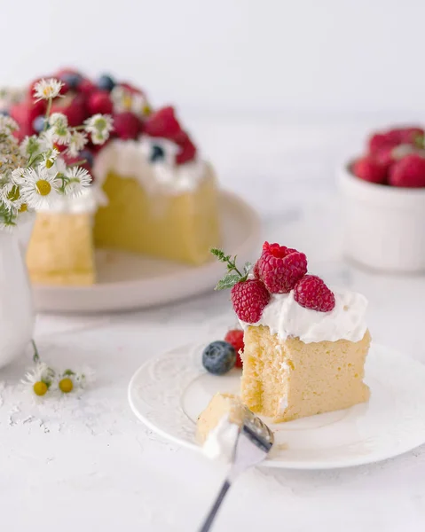 Japanese Cheese Cake Strawberry Berries Food Concept Background Homemade Cream — Fotografia de Stock
