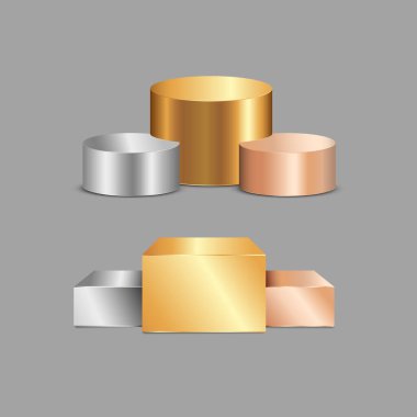 Altın, gümüş ve bronz kaidesi gri arka Grou 'da izole edilmiş.