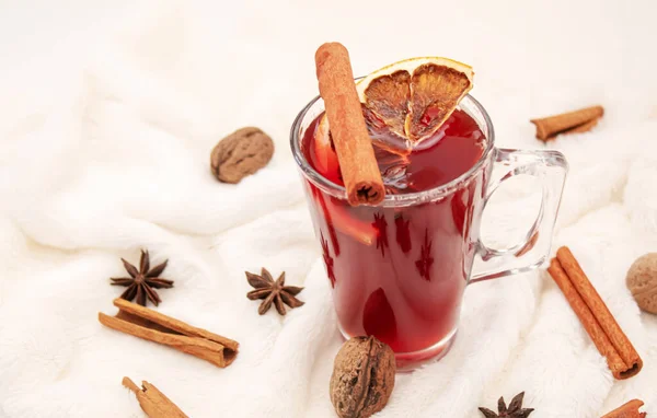 Vinho Quente Natal Feliz Natal Copo Vinho Quente Com Canela — Fotografia de Stock