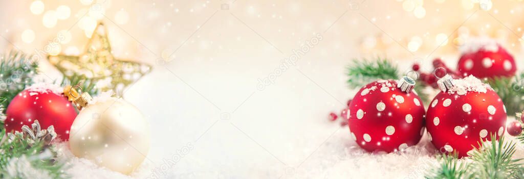 Beautiful Christmas background banner. New Year. Selective focus.