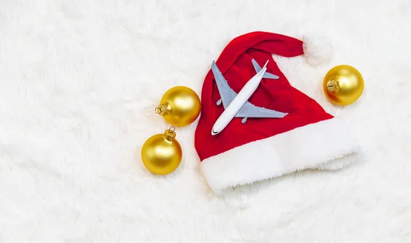 Travel Christmas Airplane Christmas Decor Selective Focus Holiday — Stock Photo, Image