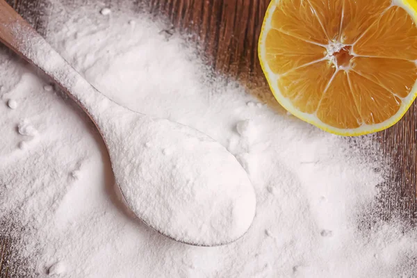 Ácido Cítrico Sobre Fondo Madera Con Limón Focus Food Selectivo — Foto de Stock