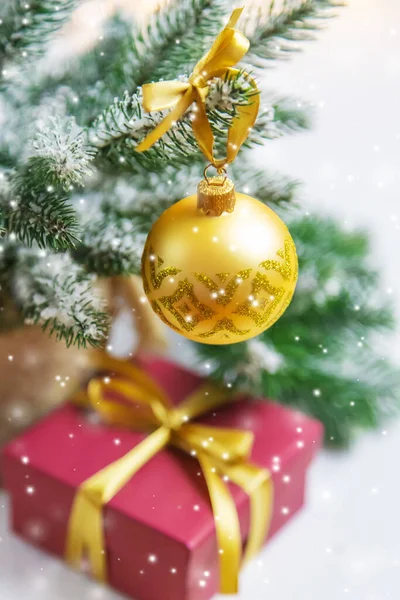 Kerst Achtergrond Wenskaart Met Mooie Inrichting Selectieve Focus Vakantie — Stockfoto
