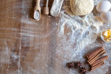 Pişirme hazırlığı. Mutfak konsepti. Üst Manzara. seçici odaklı yiyecek