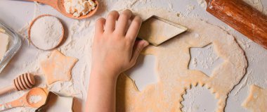 Pişirme hazırlığı. Mutfak konsepti. Üst Manzara. seçici odak besin