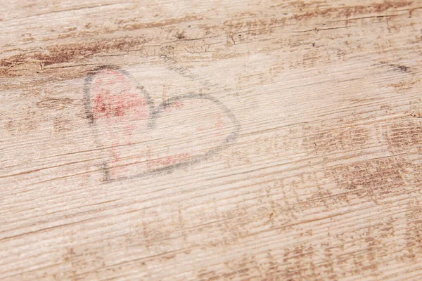 Heart Drawn Old Wooden Background Selective Focus Nature — Stock Photo, Image