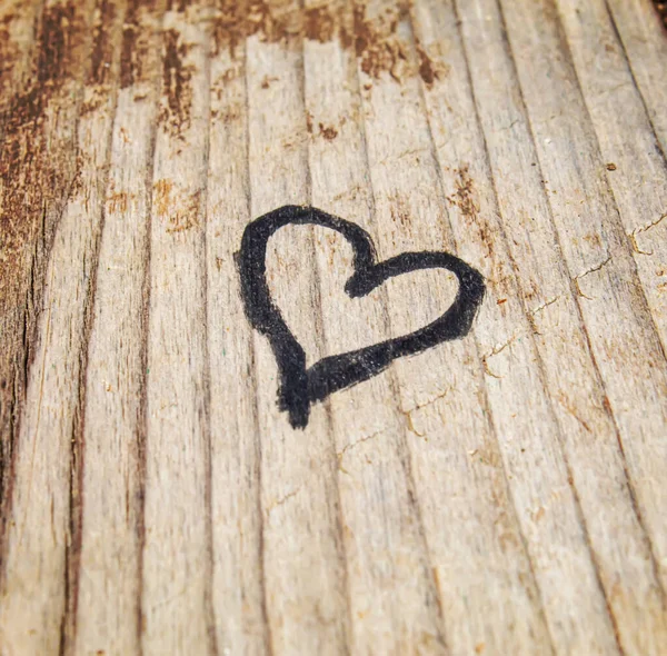 Heart Drawn Old Wooden Background Selective Focus Nature Stock Photo