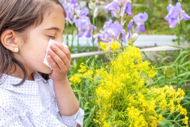 Bir çocukta mevsimsel alerji. Coryza. Seçici odaklanma. insanlar