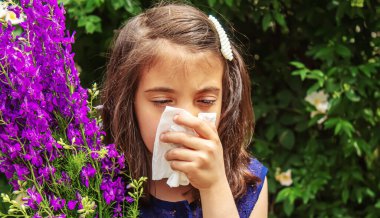 Bir çocukta mevsimsel alerji. Coryza. Seçici odaklanma. insanlar
