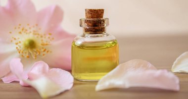 Rosehip özütü şişelerde. Homeopati. Seçici odaklanma doğası