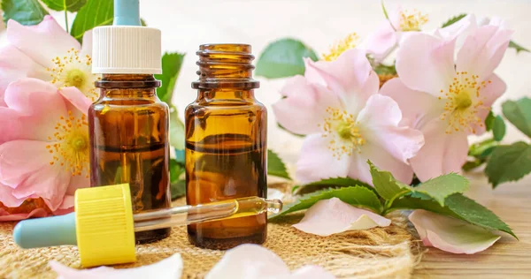 Rosehip Extract Bottles Homeopathy Selective Focusnature — Stock Photo, Image