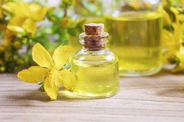 St. John otunu küçük bir kavanozda çıkar. Seçici odaklanma. Doğa.