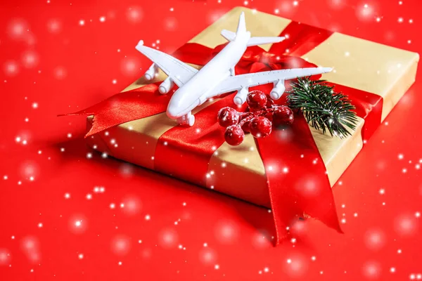 Viajar Por Navidad Avión Con Decoración Navidad Año Nuevo Selective — Foto de Stock