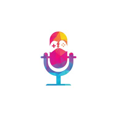 Gamepad ve podcast logo tasarım şablonu. Oyun ve podcast logo simgesi