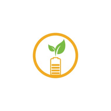 Pil vektör logosu dizaynını bırakır. Pil ve yaprak simgesi doğal enerji sembolü logo şablonu