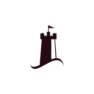 Castle Wave Logo Vektör Simgesi İllüstrasyonu. Basit kale ve okyanus dalgası logosu