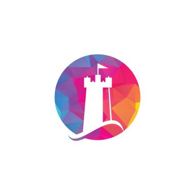 Castle Wave Logo Vektör Simgesi İllüstrasyonu. Basit kale ve okyanus dalgası logosu