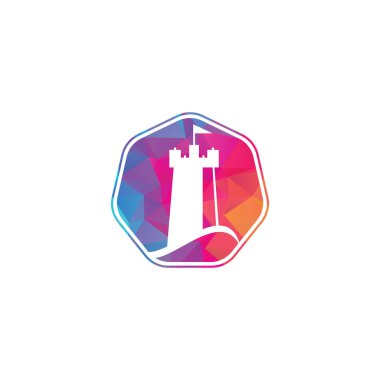 Castle Wave Logo Vektör Simgesi İllüstrasyonu. Basit kale ve okyanus dalgası logosu