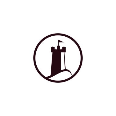 Castle Wave Logo Vektör Simgesi İllüstrasyonu. Basit kale ve okyanus dalgası logosu