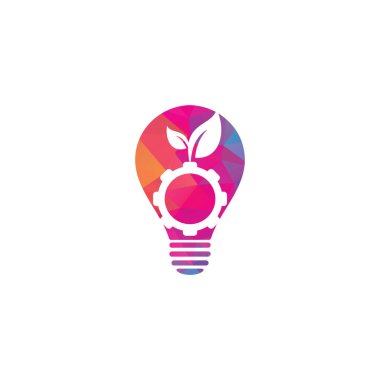 Vites yaprağı ampulü konsept vektör logosu tasarımı. Yeşil eko enerji, teknoloji ve sanayi.