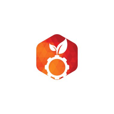 Vites yaprağı vektör logosu tasarımı. Yeşil eko enerji, teknoloji ve sanayi.